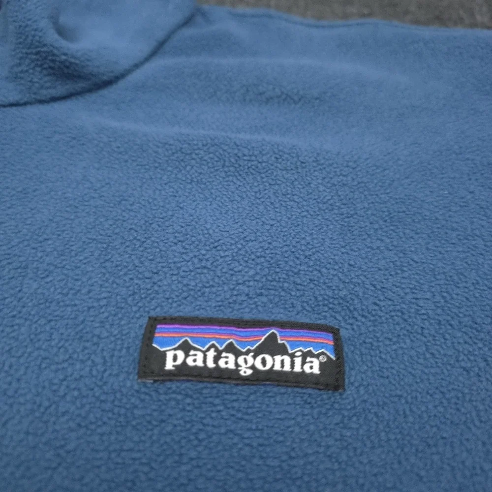 Patagonia‎ Mens Medium Blue Synchilla Fleece Sweater Outdoor Quarter Zip *Flaw*